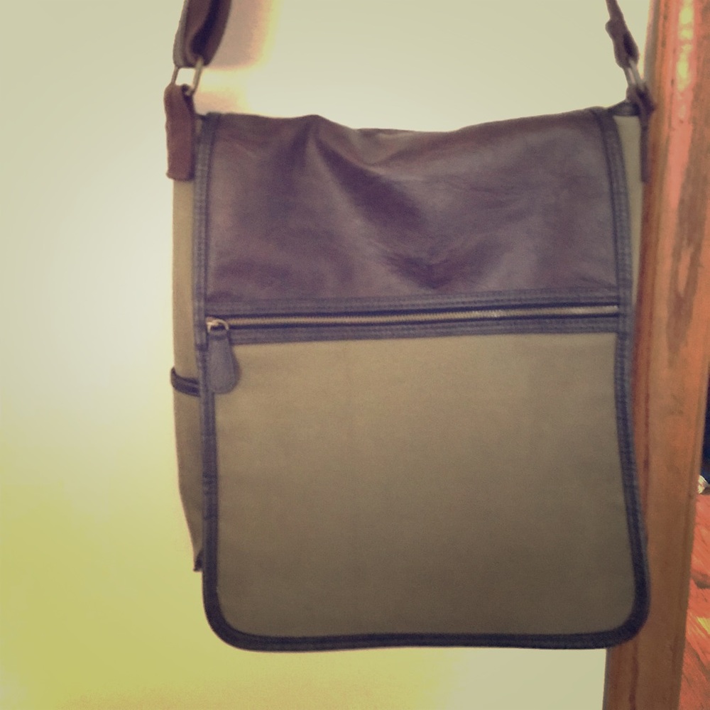 Olive green canvas messenger bag